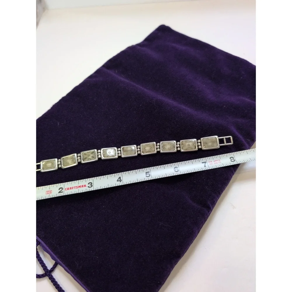 Brighton Bracelet rectangular panels w/ engraved geometric and dotted motifs.